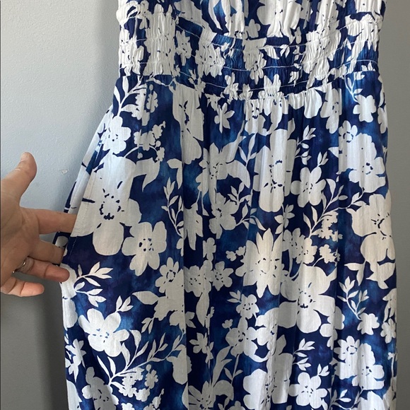 GAP Print Splitneck Maxi Dress Women’s XL Blue Floral Sleeveless Cotton Blend - Picture 5 of 14